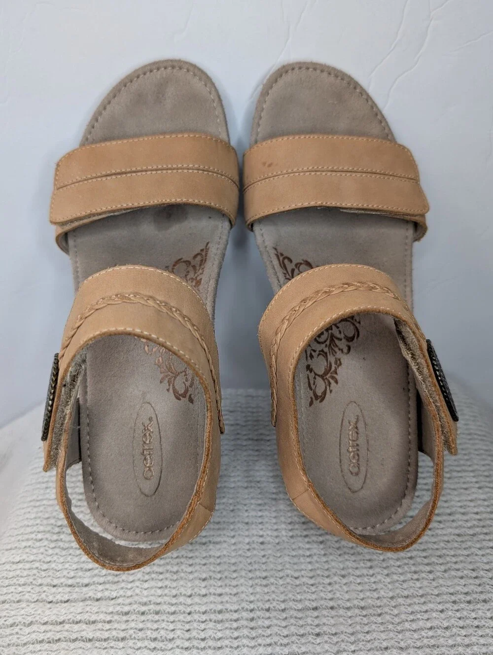 Aetrex Arielle Wedge Sandals Tan Women's 7
